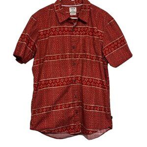 Hurley Tailored Fit Vibes Button Down Red Tan S/S Shirt Size XL EUC #7061